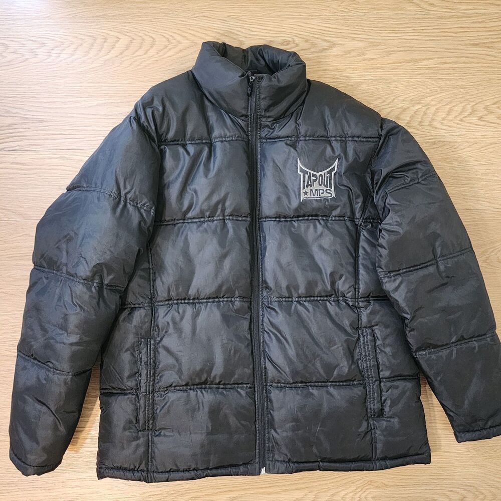 Tapout MPS Puffer Jacket Mens XL Black MMA Embroidered Logo Y2K Puffer Down